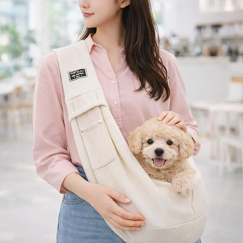 쥬마스 소형 강아지 슬링백 포대기 이동가방, 1개, 웜화이트