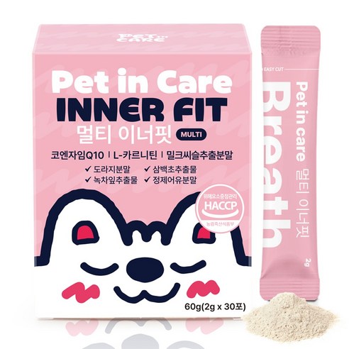 [펫인케어] 강아지 기관지 영양제 기침 켁켁거림 호흡기 협착증 종합 멀티이너핏, 1박스, 