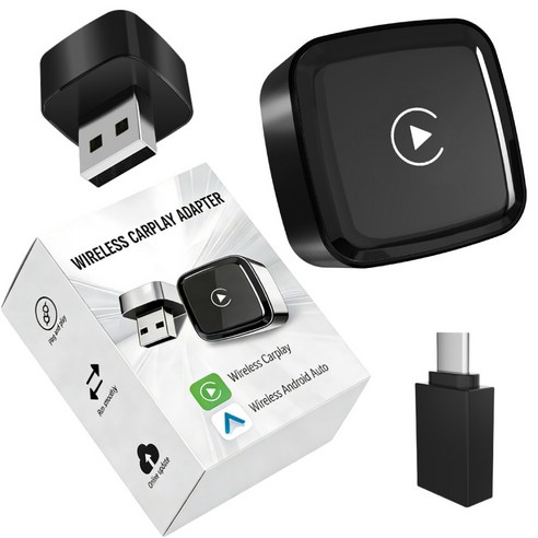 콜콜러브 무선 카플레이 안드로이드 오토 투인원 미니 스마트 자동차 어댑터 애플 iOS 10+ Android 11+ 호환, 블랙, CA-29