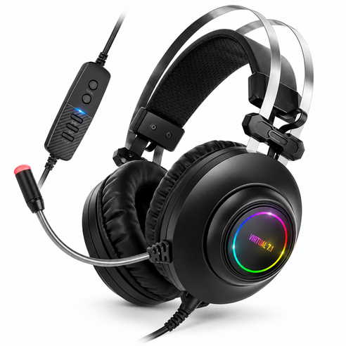 앱코 N550 유선 게이밍 헤드셋 블랙, RGB 이어컵과 플렉시블 마이크