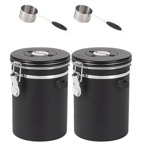 SHUNFA 304 스테인리스 커피 원두 밀폐용기 1.8L, 2개, 매트 블랙