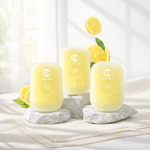 LICOV 휴대용 종이비누 일회용 여행용 캠핑용 손세정 핸드워시 (개당 50매), 3개, Lemon