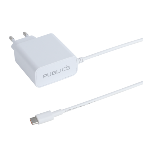 퍼블릭스 케이블일체형 고속충전기 유선 USB C타입 GaN PPS 65W Charger, 화이트