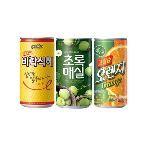 비락식혜+초록매실+고칼슘오렌지 미니캔 혼합(10개씩 30캔), 175ml, 30개