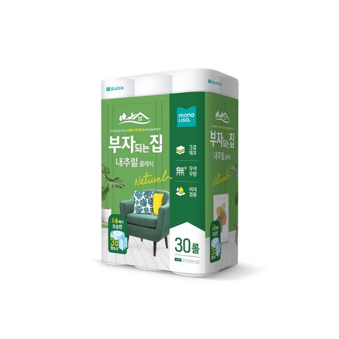 모나리자 부자되는집 휴지 내추럴 클래식 3겹 화장지, 1개, 30롤