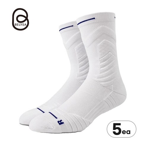 BELYSA 기능성 듀얼 이중 쿠션 스포츠 양말 DRI-FIT, WHITE, 5세트