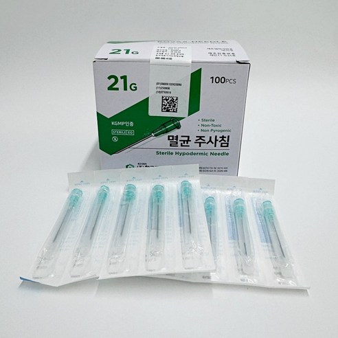 한국백신 일회용 주사침 21G 11/4" 100개, 1박스