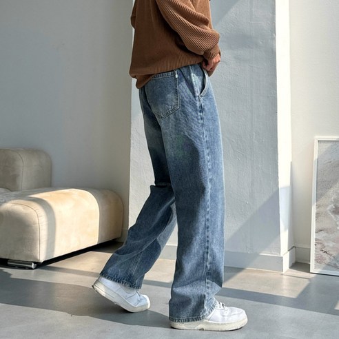 남자 세미와이드 샌드워싱 뒷밴딩 데님 청바지 팬츠 빅사이즈 후기 분석 - 원단 근접 사진