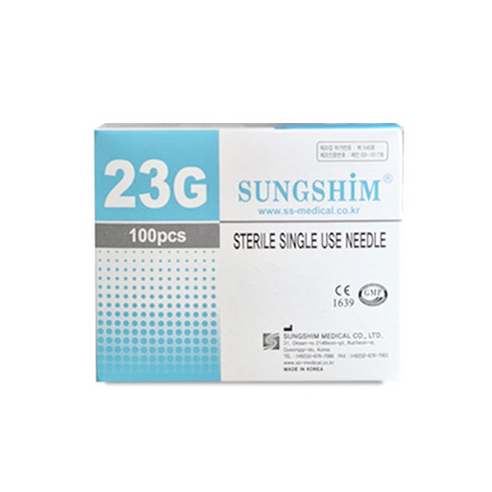 성심메디케어 일회용 멸균 주사침 23G 25mm 100ps 병원 의료용 니들 개별포장 피부과 여드름 성장 바늘, 1개