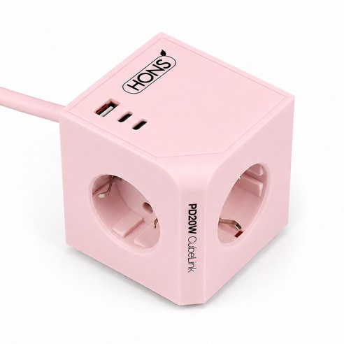 혼스 초고속충전 고용량 큐브멀티탭 멀티포트 4000W 2M SF코팅, 1개, 핑크(PD20W)