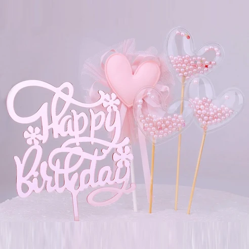 핑크 하트 케이크 장식토퍼 생일용품, 1세트