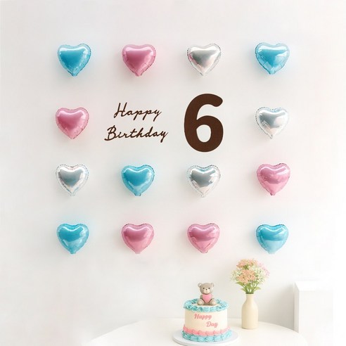 해피제이니 펠트 생일레터링 미니하트 풍선 20개 생일 파티용품 세트, 1세트, 블루 6번