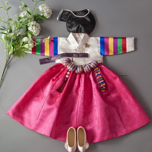 루아랑한복 고운 색동 당의한복 -아이보리 진분홍 (백일~15호) - 한복/신발/소품 | 쿠팡