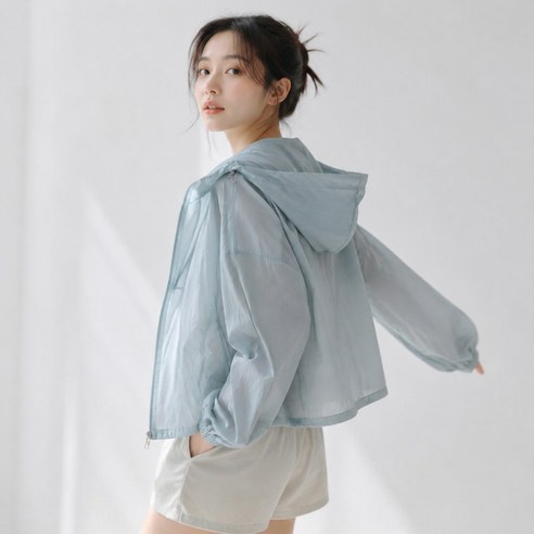여성 여름 초경량 후드 바람막이 자켓 루즈핏 자외선차단 숏 점퍼 빅사이즈 데일리 얇은 아웃도어 아우터
