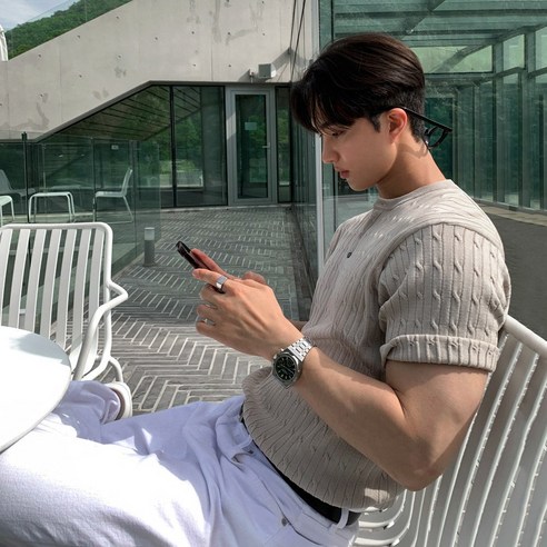 style dr 남성 여름 반팔 니트 반팔 근육 남 캐주얼 반팔 티셔츠