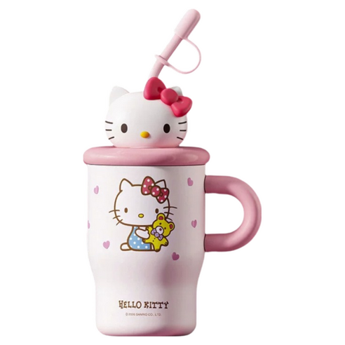 StarR 입체 산리오 캐릭터 빨대 미니 보온병, 1개, 500ml, 헬로 키티