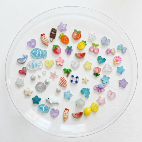 리틀픽 데코덴 파츠 여름바다 50개 재료 꾸미기 탑꾸 만들기 DIY 폰케이스 키링 케이스, 1개