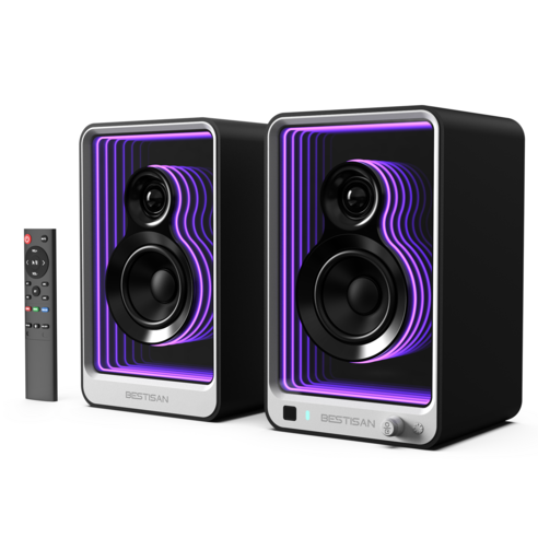 BESTISAN PC-FI 데스크 파이 어비스 100W 2채널 Hifi 앰프내장형 블루투스 북쉘프 스피커, 블랙, SR15