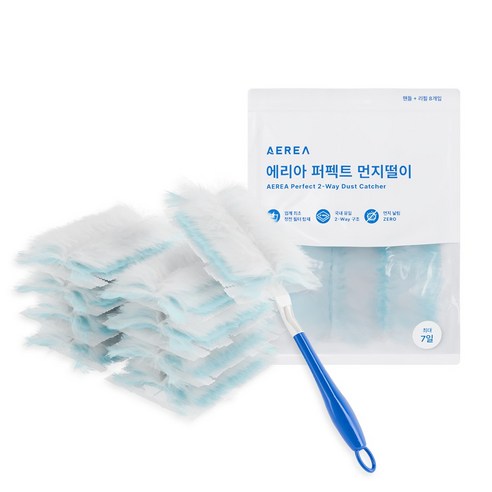 에리아 2way 정전기 먼지흡착 먼지털이 더스터 먼지털이개 청소용품 핸들 + 리필 8개, 1세트, 혼합색상