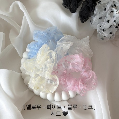 [모닝하트] 여아 쉬폰 미니 곱창 스크런치 헤어끈 세트