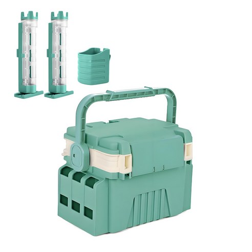 낚시박스 낚시용품 보관함 다용도 태클박스 6L/13L+낚시대꽂이 2개+물컵걸이, 그린+화이트, 1개