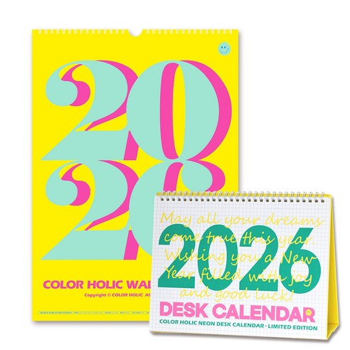 2026 컬러홀릭 월 캘린더 1개 + 2026 컬러홀릭 네온 데스크 캘린더 1개 1세트