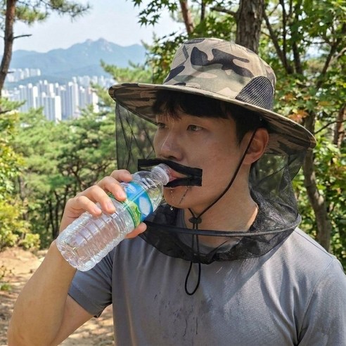 날벌레도 차단 되는 챙넓은 얼굴 보호망 벌레 차단 모자, 카모플라쥬