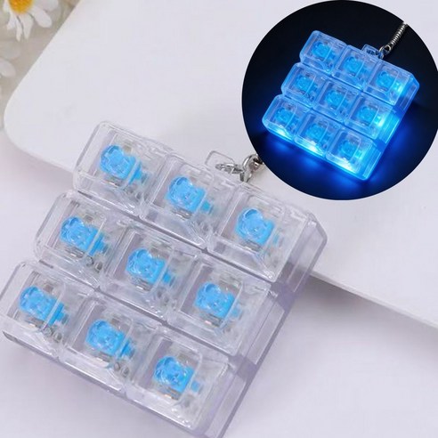 하루투데이 클릭팝 힐링 LED 키캡 키링 청축 딸깍이 피젯토이, 1개, 9구 투명화이트