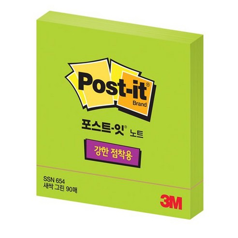 포스트잇 노트 접착메모지 654, 강한점착(새싹그린), 90매, 1개