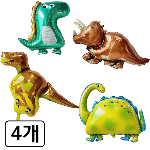 연지마켓 대형 공룡 풍선 세트 은박 생일 파티 용품 세트, 1세트, 대형 공룡풍선 4종 A