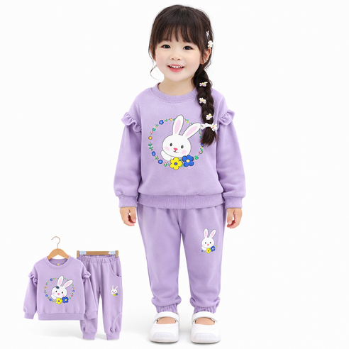 여아 남아 토끼 맨투맨 조거팬츠 봄 가을 유아동 트레이닝복 등원복 데일리룩 꽃동산래빗상하세트