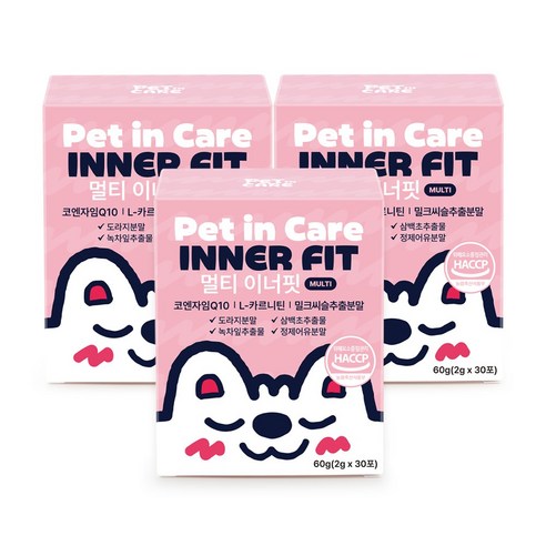 강아지 켁켁거림 기관지 영양제 호흡기 노령견 소형견 케어 [펫인케어] 멀티이너핏, 3박스, 호흡기/기관지, 30회분