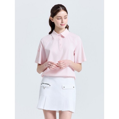 챌린저 여성 베이직 소매포켓 카라 반팔 우븐탑 라이트핑크 CHF2WWT6961LP