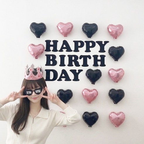 까사루미 미니 하트 생일파티용품 풍선세트, 1세트, 핑크왕관세트