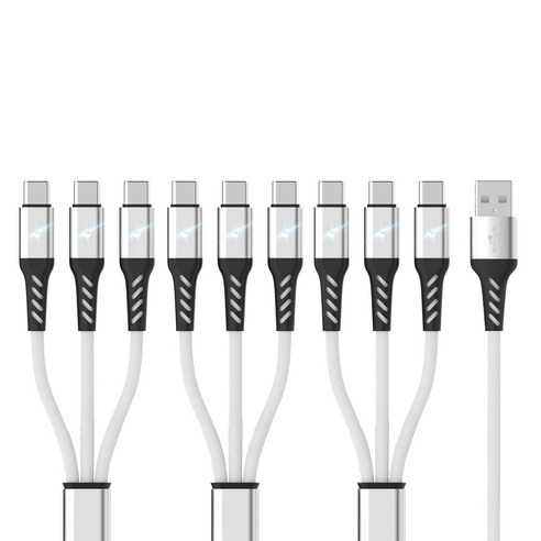 아이엠듀 멀티 3in1 USB to C타입 고속충전 케이블 LED 플렉시블, 120cm, 화이트, 3개
