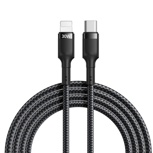 C타입 to 라이트닝 패브릭 아이폰 초고속충전 케이블 PD 30w, 1개, 블랙, 1m