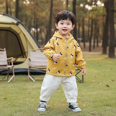 몽실이 럭키퍼피 바람막이 점퍼 가을 간절기 아우터 패턴 귀달이 여아 남아 아동 자켓 외출복