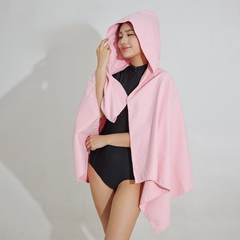 리노아 후드 판초타올 비치타월 성인용 물놀이 수건, 핑크, 1개