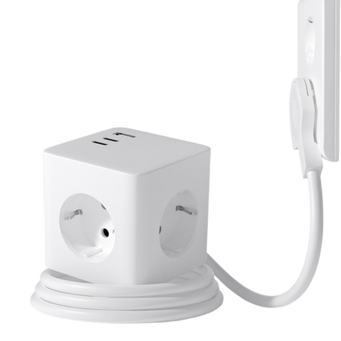 바우토 납작 큐브 고용량 멀티탭 콘센트 3구 usb 4000W, 1개, 화이트, 1m