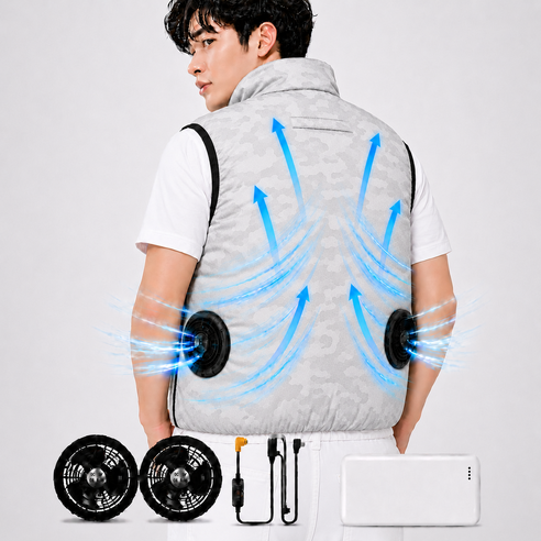 2026년 라이트 선풍기 조끼 +USB팬+ 대용량 보조배터리 세트/경량조끼 여름조끼 냉감조끼