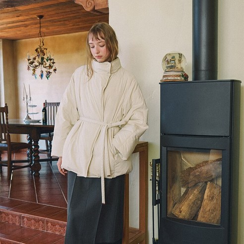 [정린 착용] 하이넥 벨티드 구스 다운 점퍼 OP5XMA610