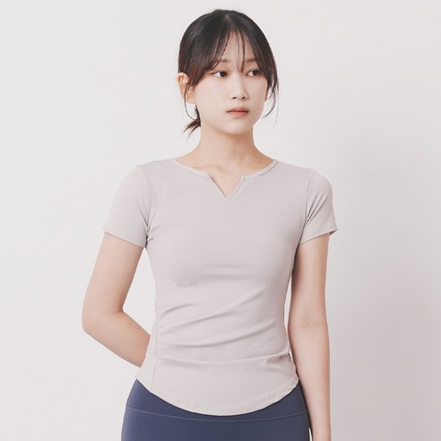 이케이 슬림 셔링 숏 슬리브 반팔 상의 요가 필라테스 운동복
