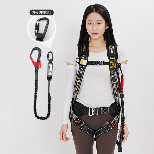 블랙야크 전체식 안전벨트 엘라스틱 싱글 죔줄 안전그네 G200-1ABW-1, 1개, 검정+금색(싱글죔줄)