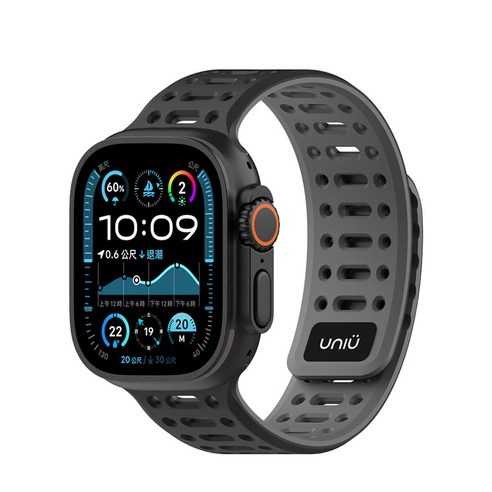 UNIU 에어 스포츠 실리콘 스트랩 42 / 44 / 45 / 46 / 49mm, 스페이스 블랙, 1개