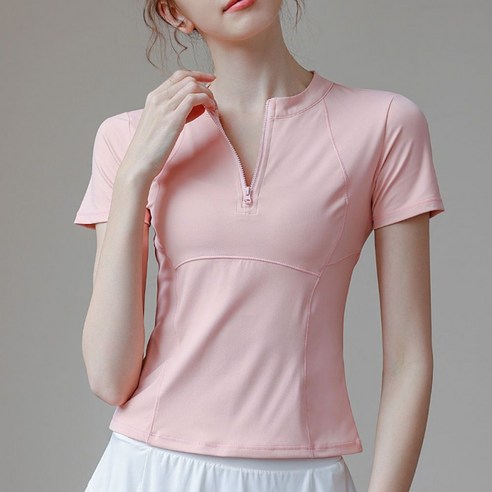 Makone 여성 피트니스 반집업 칼라 트레이닝 상의 속건 러닝 이너 슬림핏 반팔 티셔츠 조깅 요가복