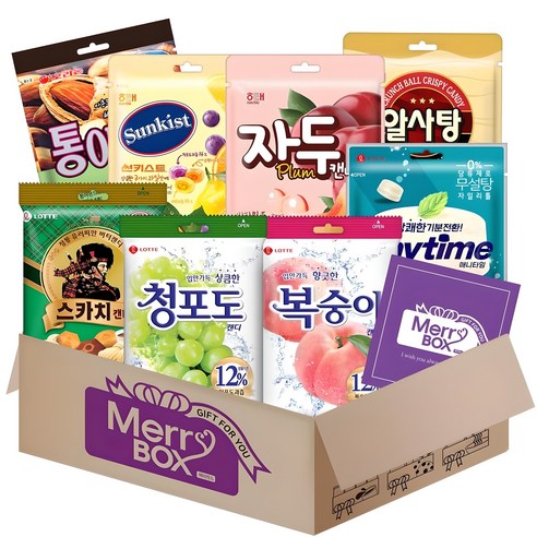 캔디 8종 선물세트1호(청포도+복숭아+스카치+애니타임+썬키스트+알사탕+자두맛+통아몬드)+메세지카드 - 일반하드캔디 | 쿠팡
