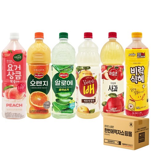 [한번에먹자] 대용량 과즙음료 1.5L 6종 혼합세트 웅진 자연은 요거상큼 복숭아 + 델몬트 오렌지 + 알로에 + 갈아만든배 + 아침에사과 + 팔도비락식혜