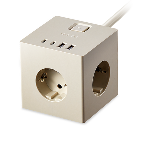 보코 큐브프로45 고용량 USB C타입 초고속충전 3구 큐브 멀티탭, 1개, 크림, 2m