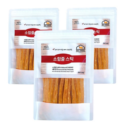 멍도락 국내수제간식 소힘줄스틱 소힘줄 100% 치아치석관리 스트레스해소 도움 강아지껌, 100g, 3개, 소힘줄