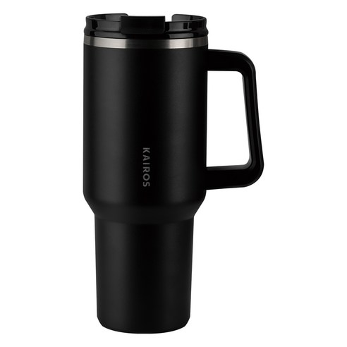 카이로스 무빙 어드벤처 대용량 손잡이 보온 보냉 밀폐 스텐 빨대 텀블러, 1개, 887ml, 블랙